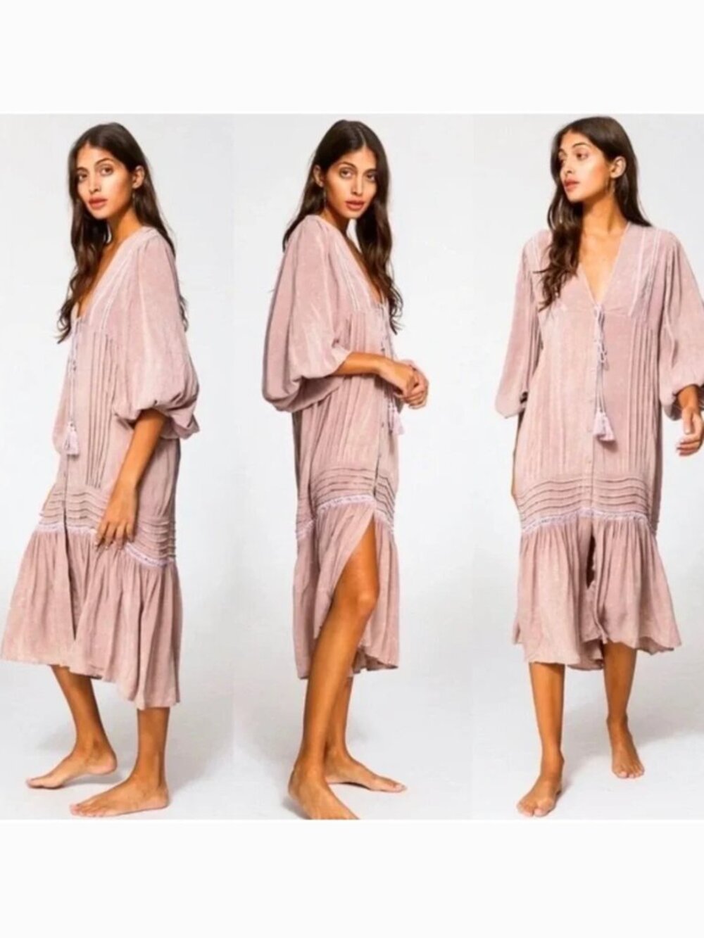 Young Fabulous & Broke dusty rose Joplin Boho Midi/Maxi Dress Tassel small